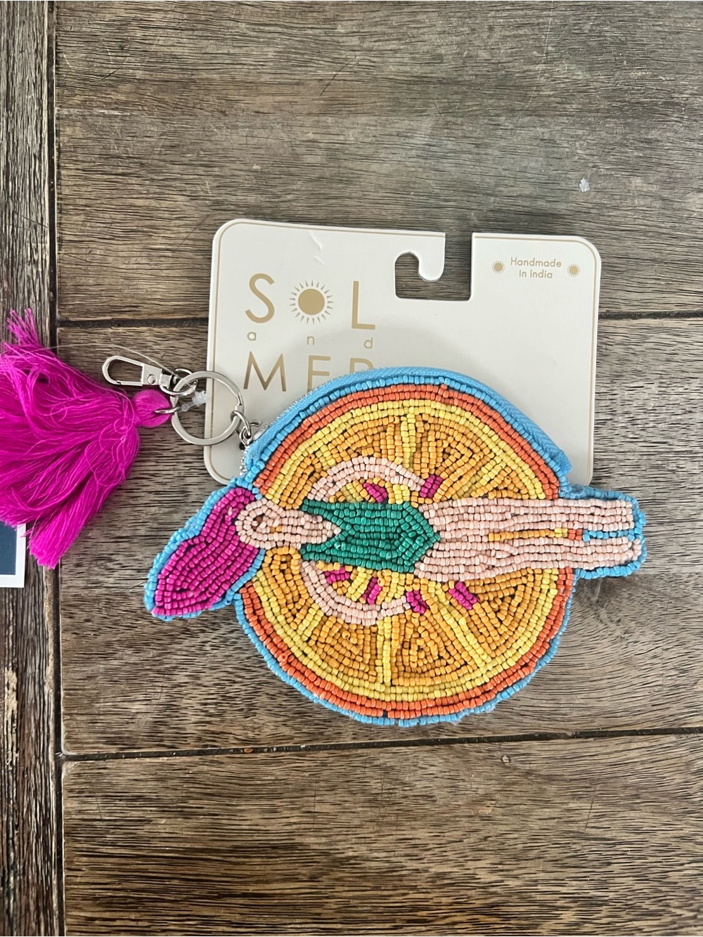 SOL and MER Beaded Citrus Clutch Wristlet in Multi Pink